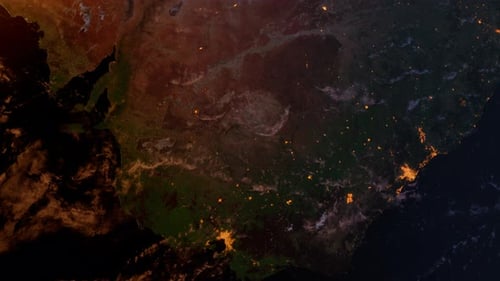 Australia From Space At Sunset. Oceania From Space Orbit. Blue Planet Earth. Globe