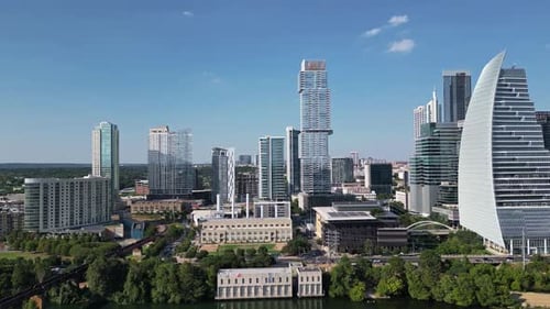 Austin from the Colorado River offers picturesque panorama of city skyline