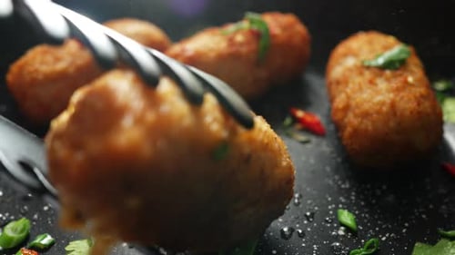 Cooking Frying Turning Food Close Up