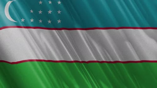 Uzbekistan National Flag Waving in Realistic Fabric Texture