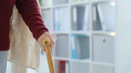 Senior Adult Hand Holding a Wooden Walking Stick