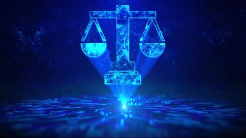 Justice Scales Animated with Futuristic Blue Glow