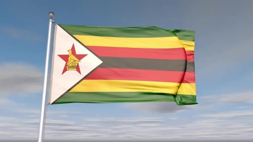 Animation der Flagge von Simbabwe mit Himmel und Wolke