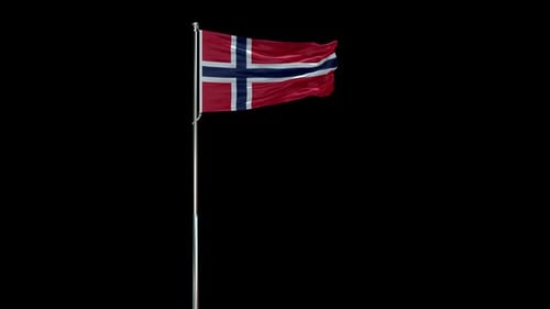 Realistic Norway National Flag Waving on Flagpole