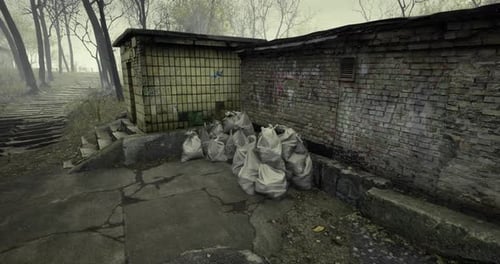 Gritty Abandoned Urban Scene with Trash Bags