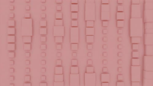 Rosafarbene Wand aus Würfeln, die sich mit der Bewegung kubischer 3D-Blöcke drehen