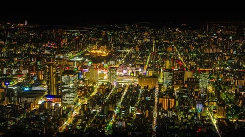 Tokyo Japan skytree view from the observation tower in Sumida at night timelapse looking at the city