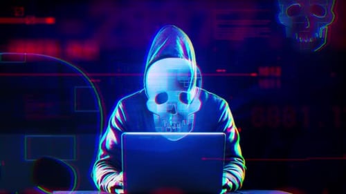 Cyber Security Hacker Skull Glitch Interface Animation