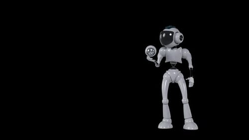 der Roboter untersucht das Objekt, das in seiner Hand schwebt