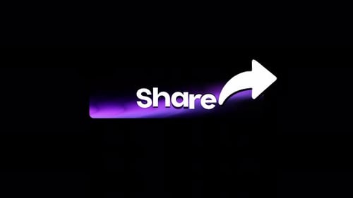 Animated Share Button with Purple Glow and Arrow on Transparent Background