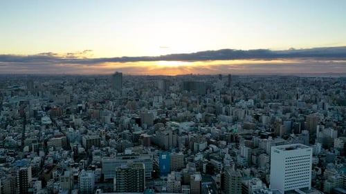 Aerial Footage Sunrise of Tokyo City Skyline,Japan