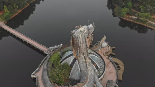Top view of big dragon at Abandoned Waterpark. Hue, Vietnam, aerial