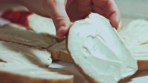 Bread Slices with Cream Spread on Plate