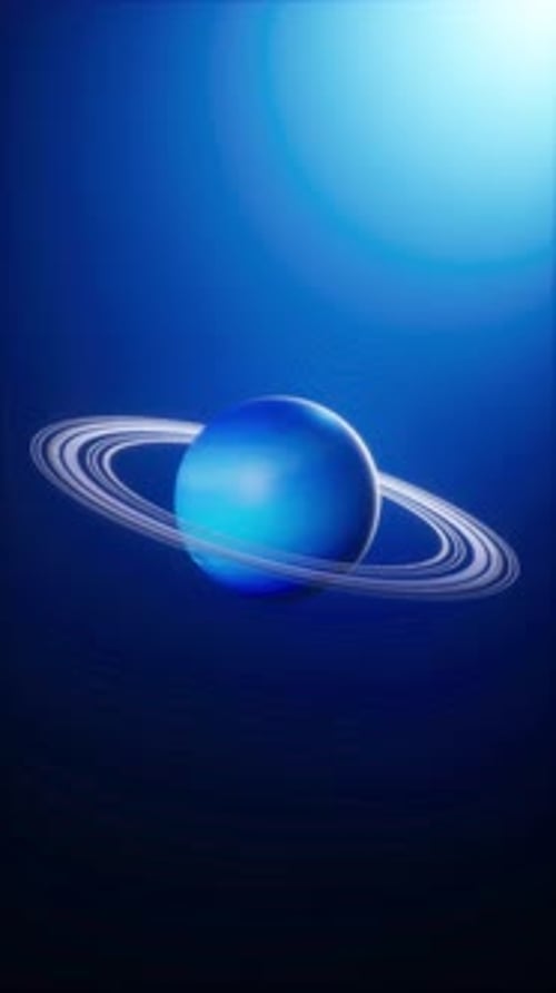 Stunning Visualization of Planet Neptune with Glowing Rings against a Blue Atmospheric Glow