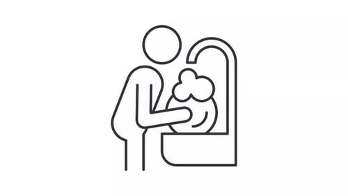 Thin linear black animation of person washing dishes icon