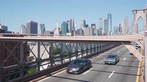 Cars on Brooklyn Bridge New York City Manhattan Skyline Downtown Cityscape World Trade Center