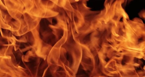 Dynamic Close-up of Fiery Flames on Dark Background