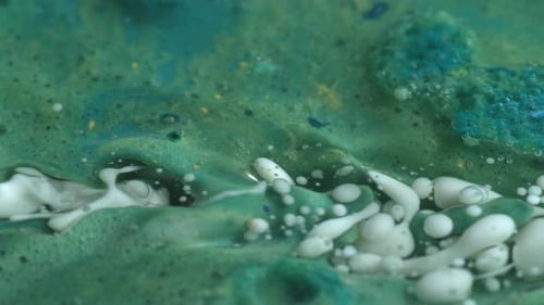 Abstract Close Up Texture of Oil with Green and White Paint, Slow