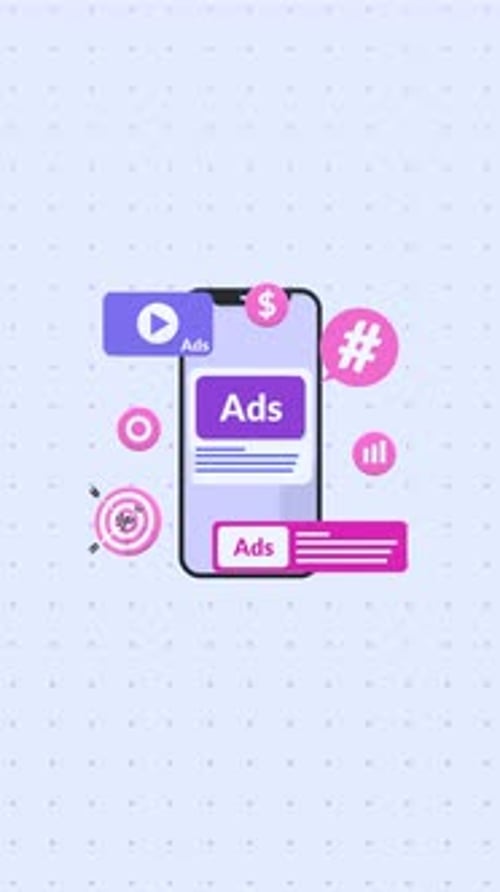 Vertical Animation Of Mobile Advertising, Online Promotion, And Digital Marketing Concept.