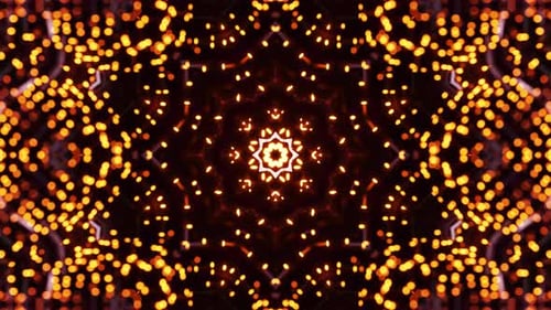 Kreisförmiges Lichtmuster in den Farben Orange und Schwarz. Kaleidoskop VJ Loop