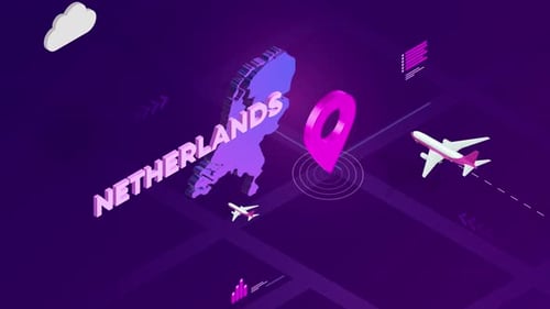 Futuristic Isometric Netherlands Map Travel Animation