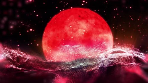 Energetic Red Cosmic Orb with Particle Waves Animation