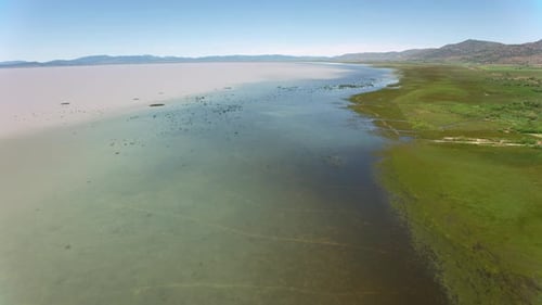 Nevada, Usa Circa-2019. Aerial View of Lake with Marshy Shore. From