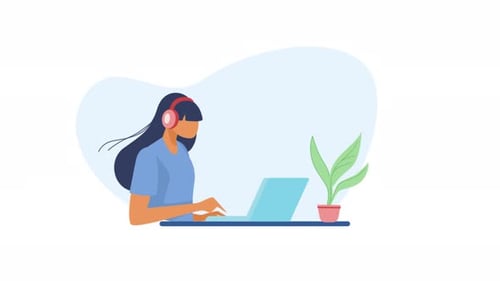 Flat Design Animation of a Person Working on a Laptop