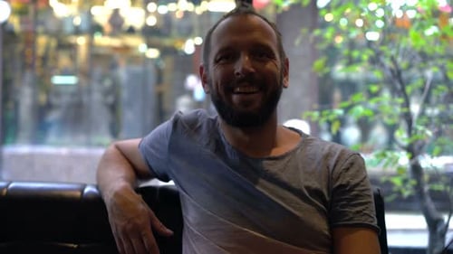 Portrait of Happy Man in Cafe Adult