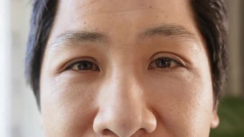 Close-up of person's face, focusing on eyes and facial expression