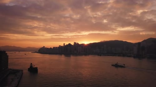 Aerial View drone 4k footage Of Modern Skyscrapers In Hong Kong City. buildings in Hong Kong city on