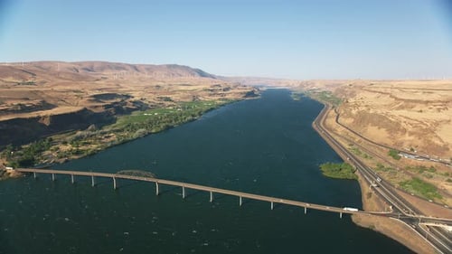 Oregon Circa-2021: Aerial View of the Sam Hill Memorial Bridge in The