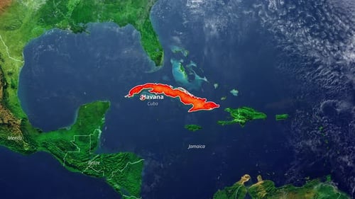 Animated World Map Highlight of Cuba with Havana Capital