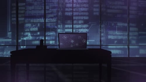 Futuristic Artificial Intelligence Network Graphic on Laptop Display