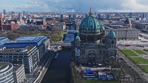 Aerial view revealing Berlin Cathedral , Germany