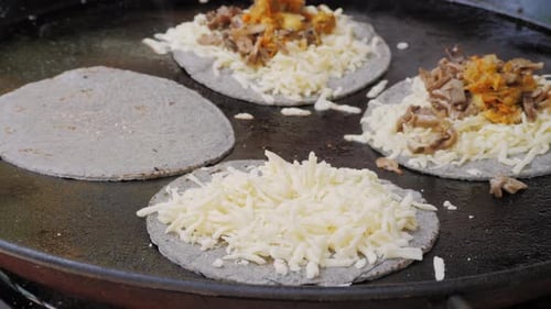 Mexican Street Food Traditional Gorditas Preparation with Cheese and Meat Tacos Delicious Savory