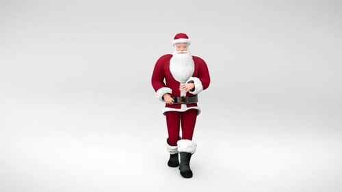3D Animated Santa Claus Character Walking on White Background