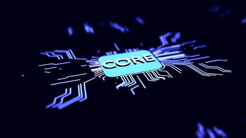 Animated Core Microchip with Glowing Circuit Pathways