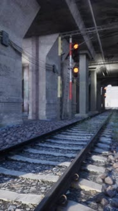 Bahngleise, die durch einen Tunnel unter der Brücke führt
