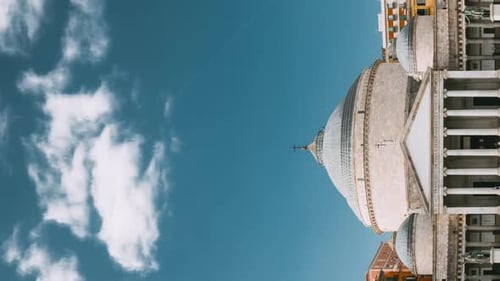 Vertical Footage Naples Italy People Walking Near Famous Royal Basilica Of San Francesco Di Paola In