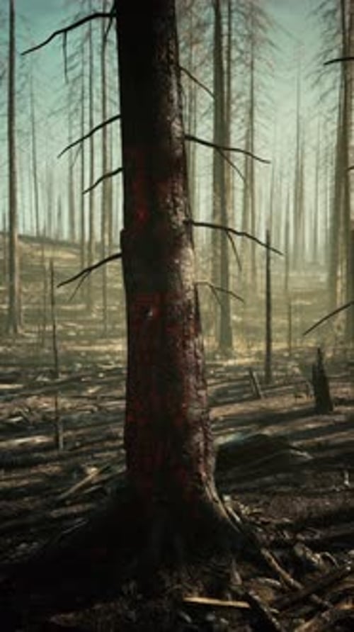 Charred Forest With Fallen Trees