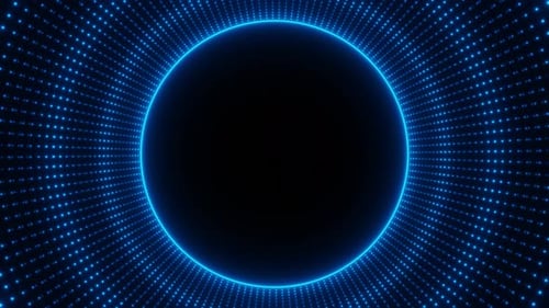 Blue Neon Circle Frame with Waves of Dots Loop Animation