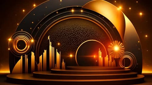 Luxury Golden Stage Backdrop with Cityscape for Awards or Events