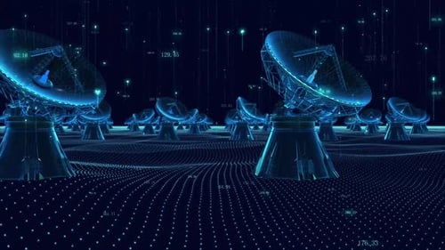 Futuristic Digital Landscape with Satellite Dishes