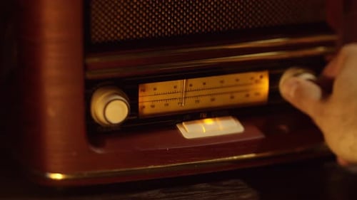 Vintage wooden retro radio receiver.
