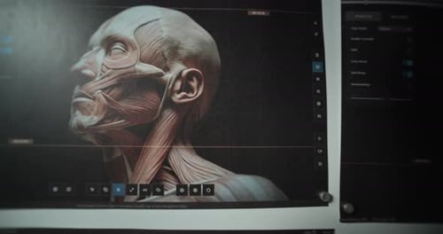 Board with Printed Images of 3D Model of Neanderthals