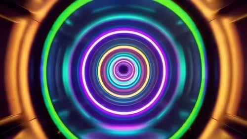 Abstract Concentric Glowing Neon Rings Tunnel Loop