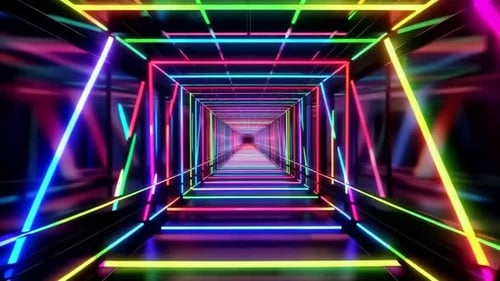 Colorful Neon Laser Tunnel Perspective VJ Loop
