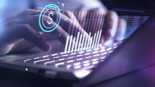Trader Working On Laptop With Dollar Rate Charts