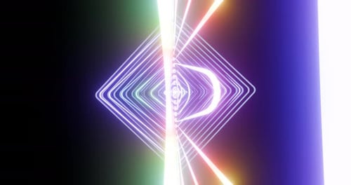 Neon Glowing Tunnel Portal with Geometric Lines